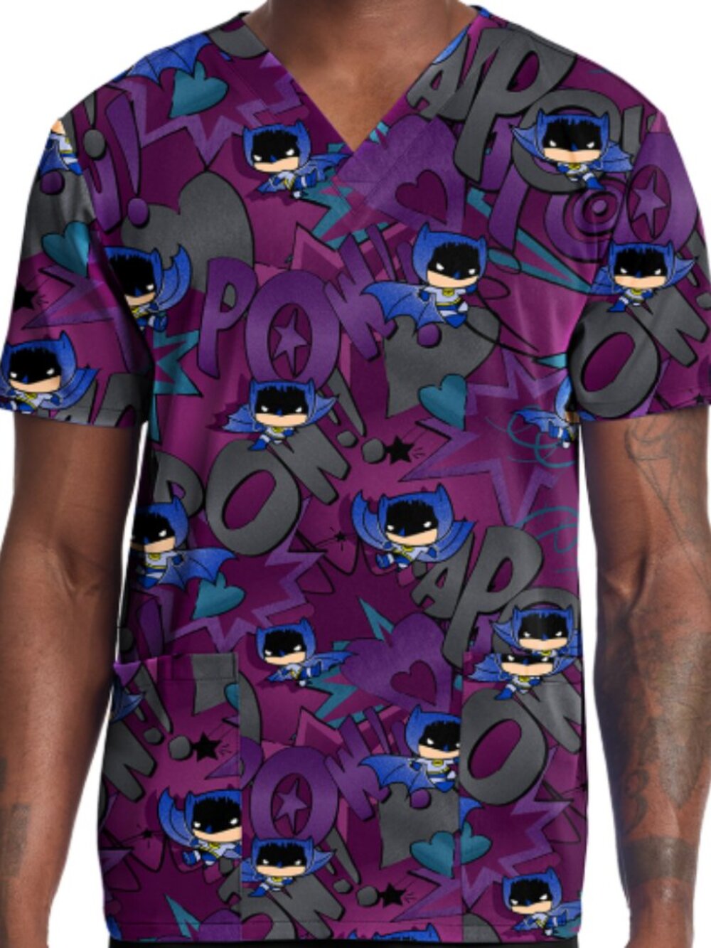 Men's Print V-Neck Top in Comic Hero
